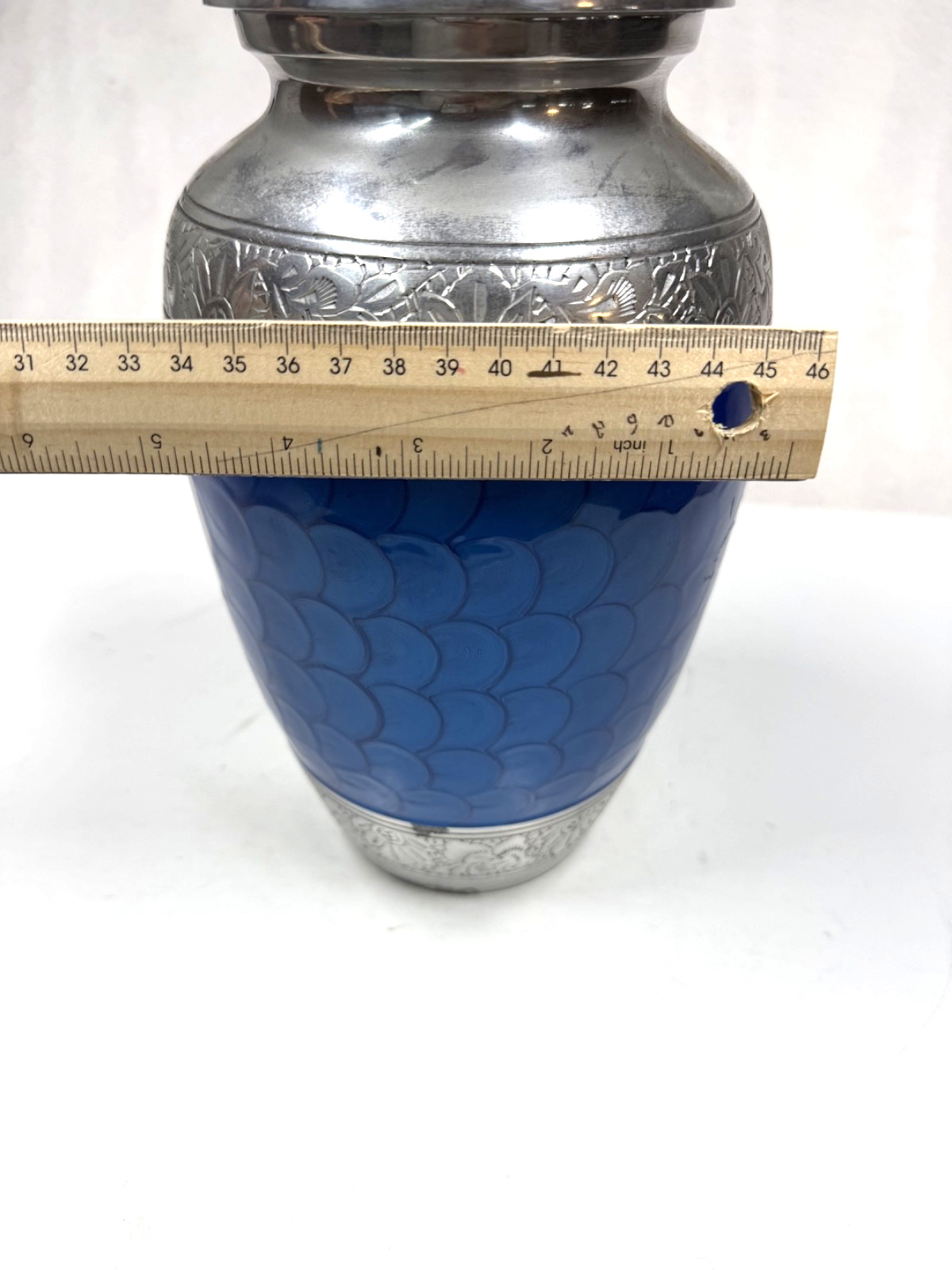 Navy Elegance Blue with Silver Angel Wings Cremation Urn for Ashes