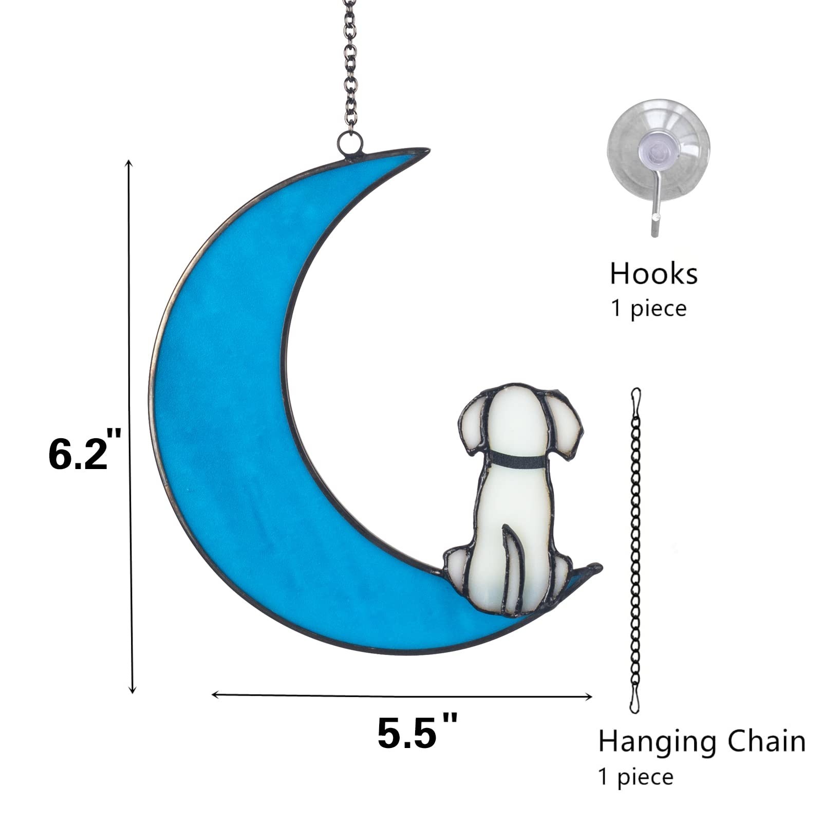 Dog Memorial Gifts Suncatcher Dog Decor on Luminous Blue Moon Stained Glass W…