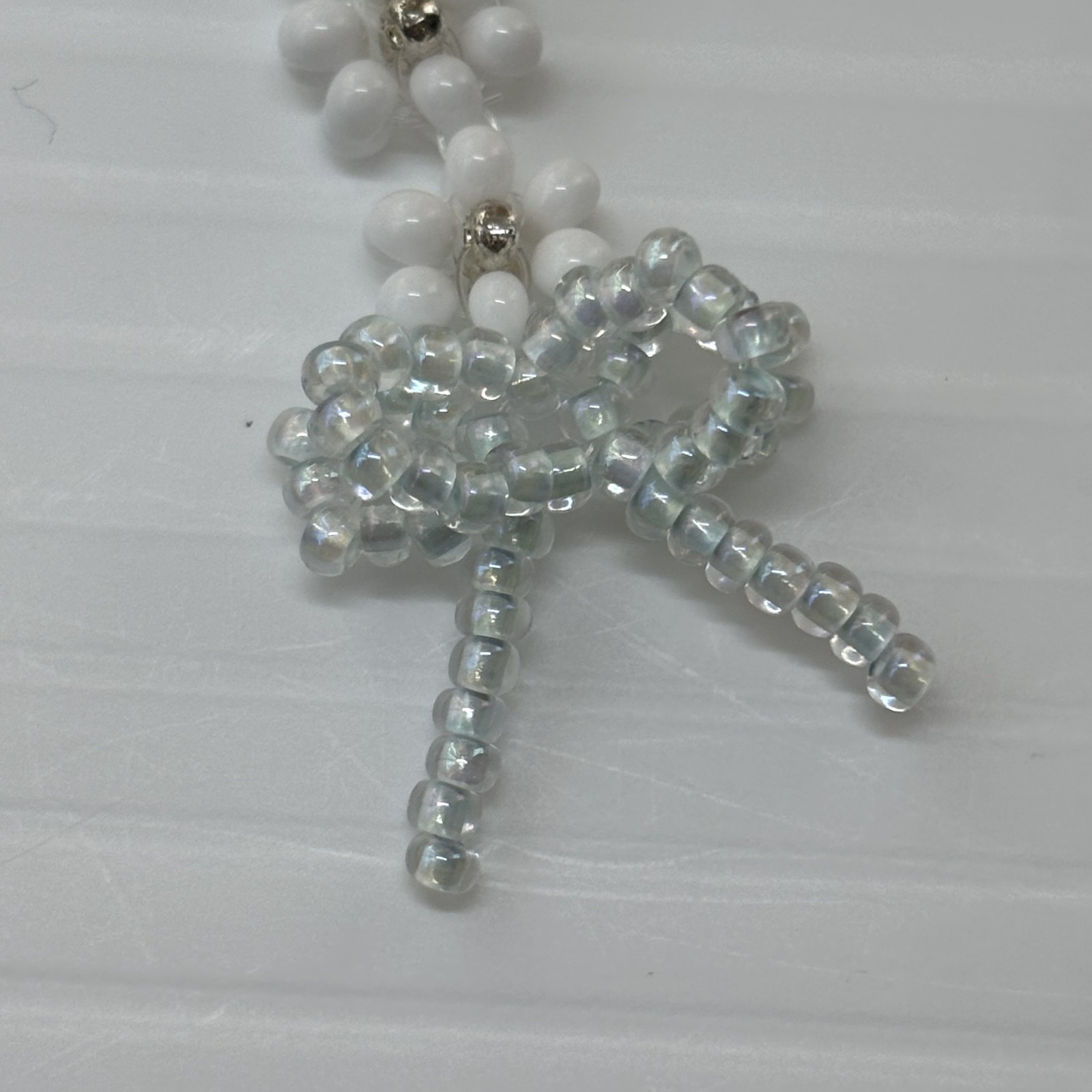 Cremation Ashes Keychain – Cremation Keepsake(white flowers and clear ribbon)