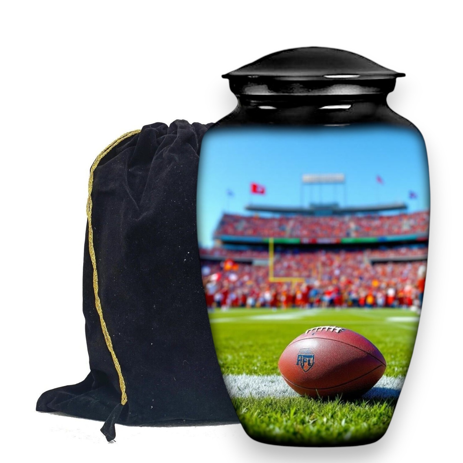 Football Cremation Large Black Urn Human Ashes w/Bag for Your Love Ones Earns