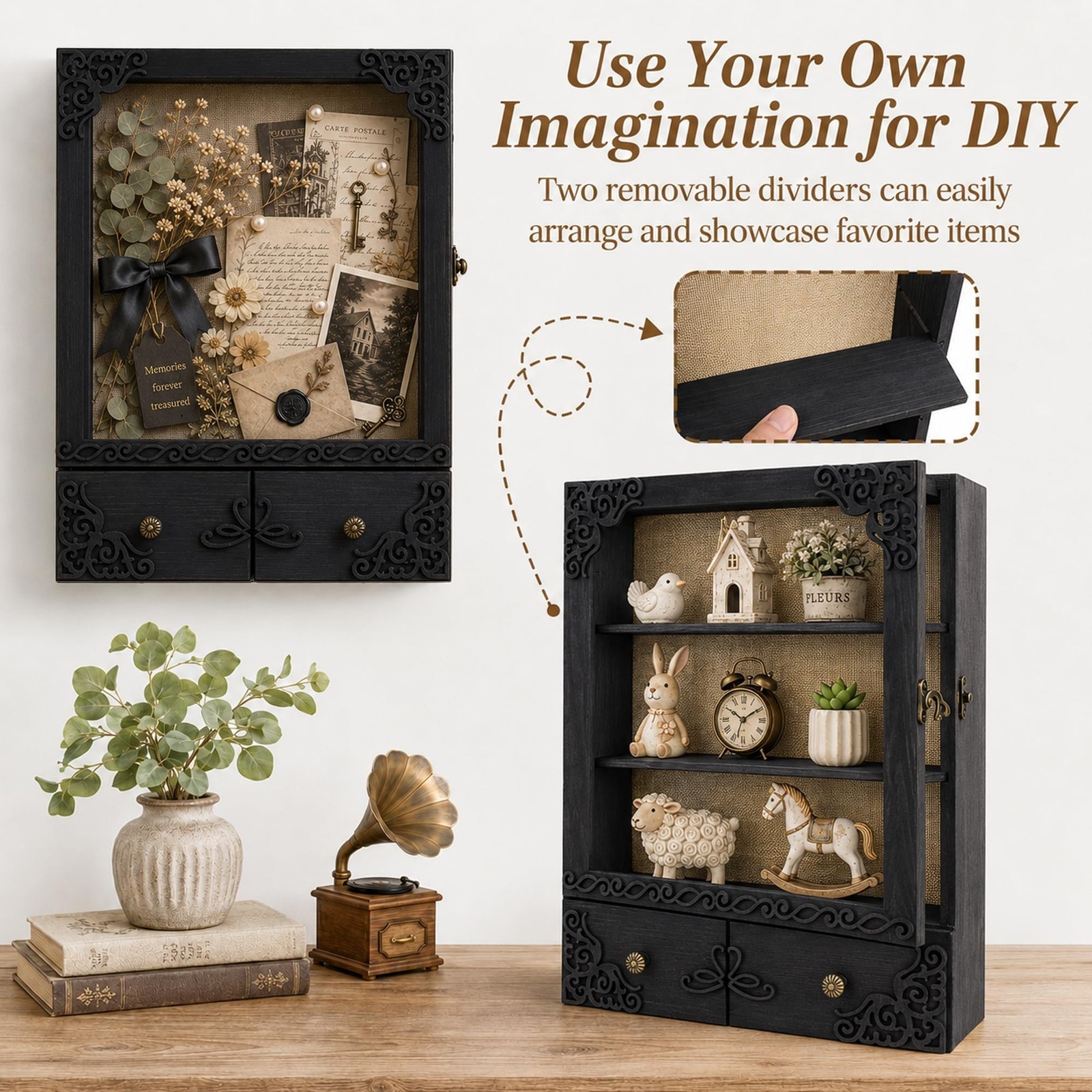11×16 Shadow Box Frame with Light, Memorial Display Case with Shelves, Drawer…