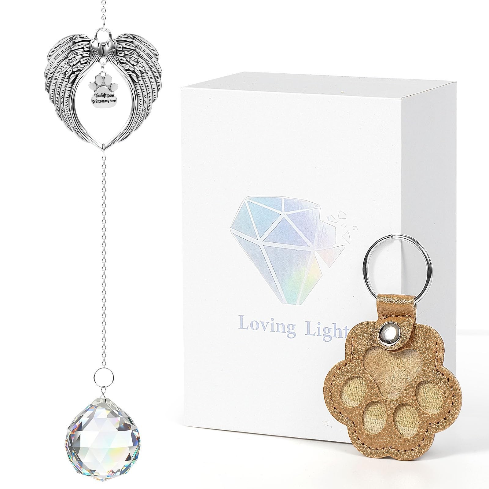 Pet Memorial Gifts for Loss of Dog or Cat, AVIMO Crystal Suncatcher with Rain…
