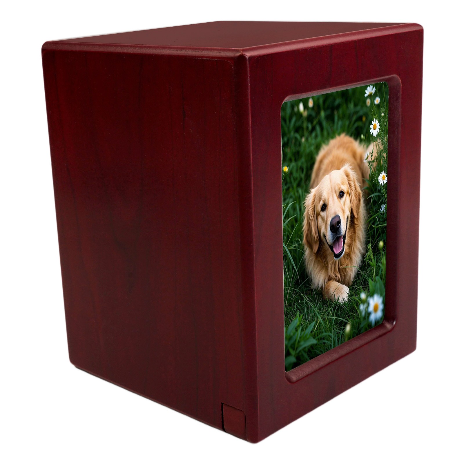 Red Wooden Funeral Cremation Urn with Photo Frame For Dogs And Cats 3.9*3.6in