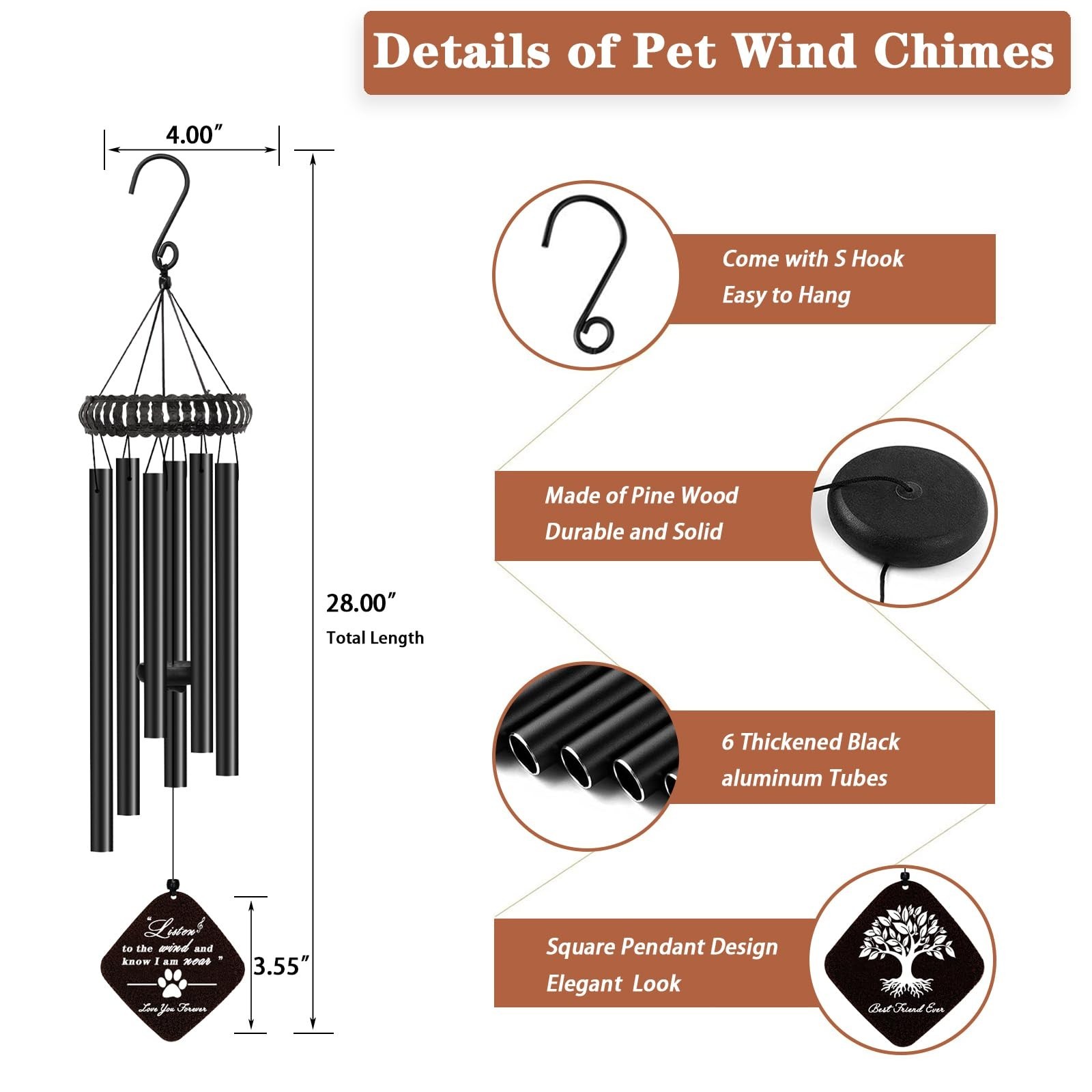 VENBEEL Dog Memorial Gifts for Loss of Dog, 28″ Pet Memorial Wind Chime, Loss…
