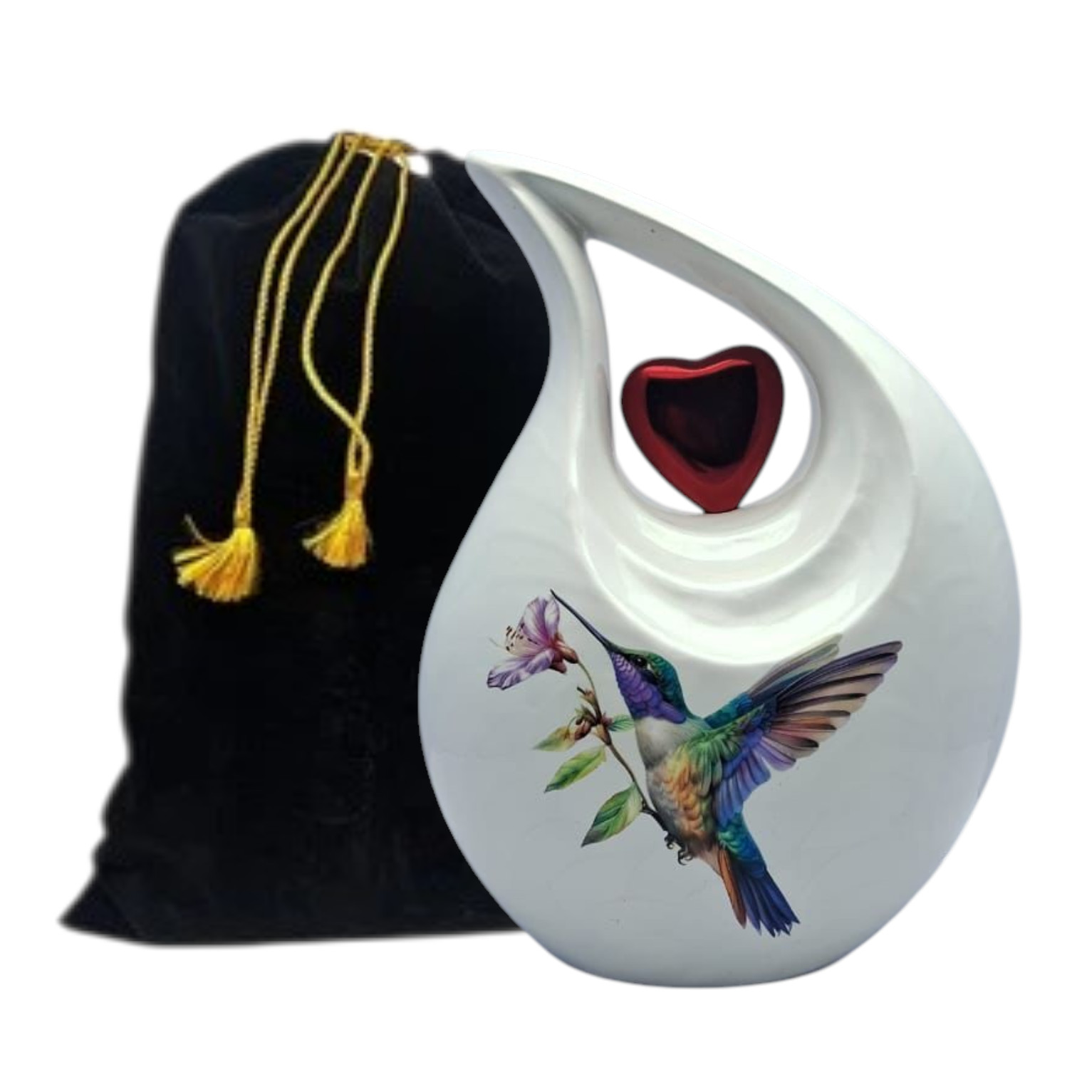 Metal Hummingbird White Teardrop Cremation Urn for Human Ashes Male & Female