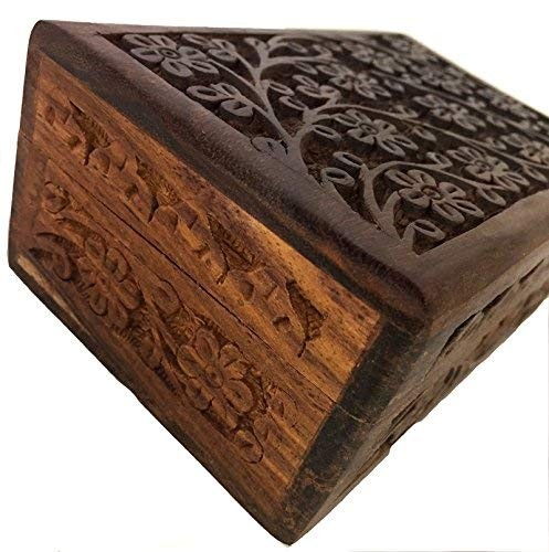 GIFT IDEAS~ Floral Carved Handmade Wooden Box 4 inches by Floral Carved 4″x6″