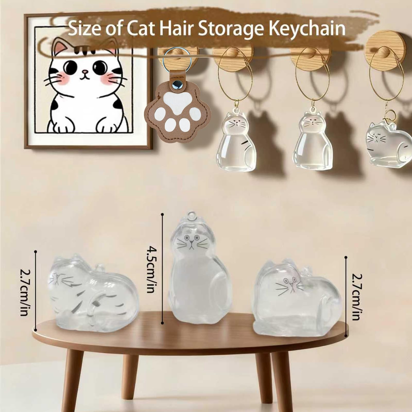 JYMLWWR 4-Piece Cat Hair Keychain & Fur Memory Charm – Exclusive white