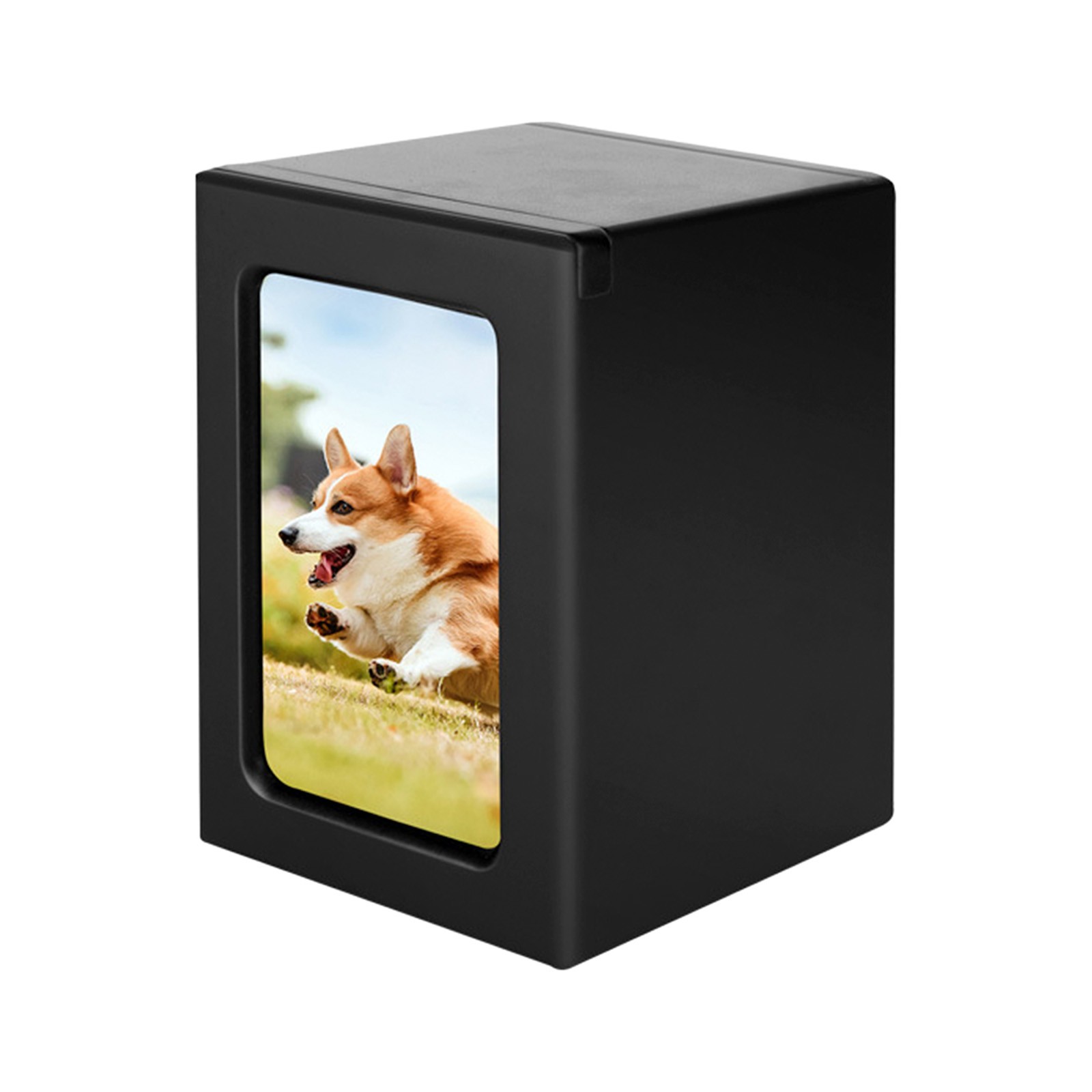 Black Wooden Funeral Cremation Urn with Photo Frame 3.9*3.6in For Dogs And Cats
