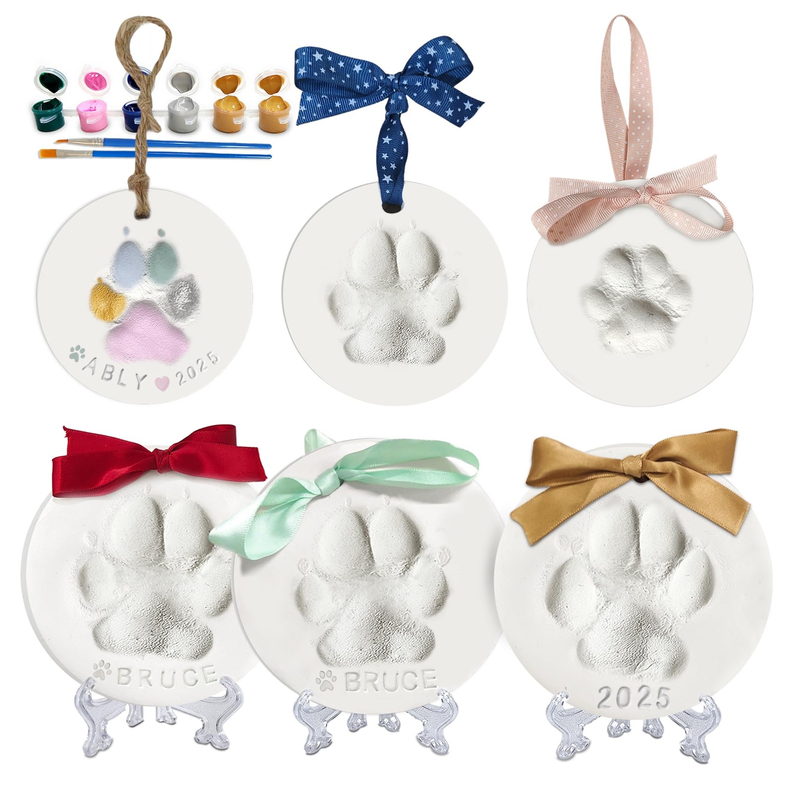 Pawprints Keepsake Kit for Dogs Cats,Make 3 Clay Paw Print Ornaments,Soft & N…