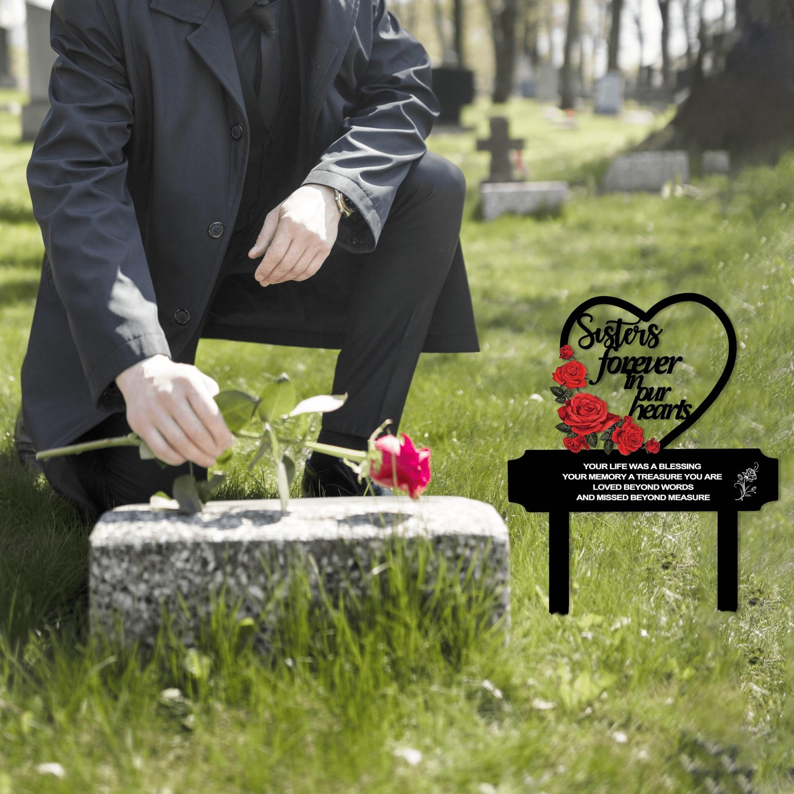 Memorial Stakes Cemetery Decorations for Sister’s Grave – Waterproof Metal Pl…