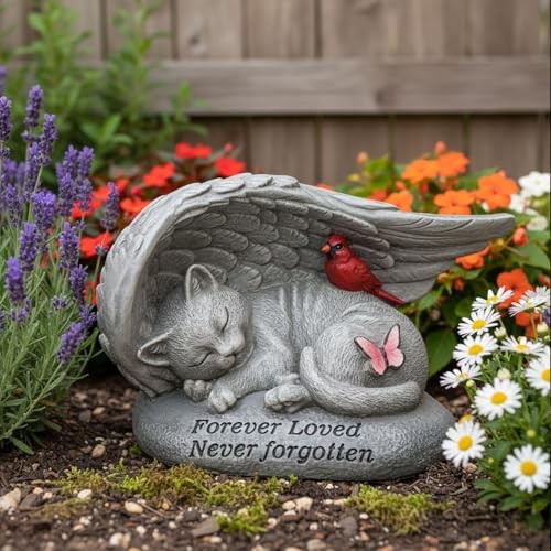 Cat Memorial Stones with Angel Wing Kitten Sculpture 6in Cat Angel Wing