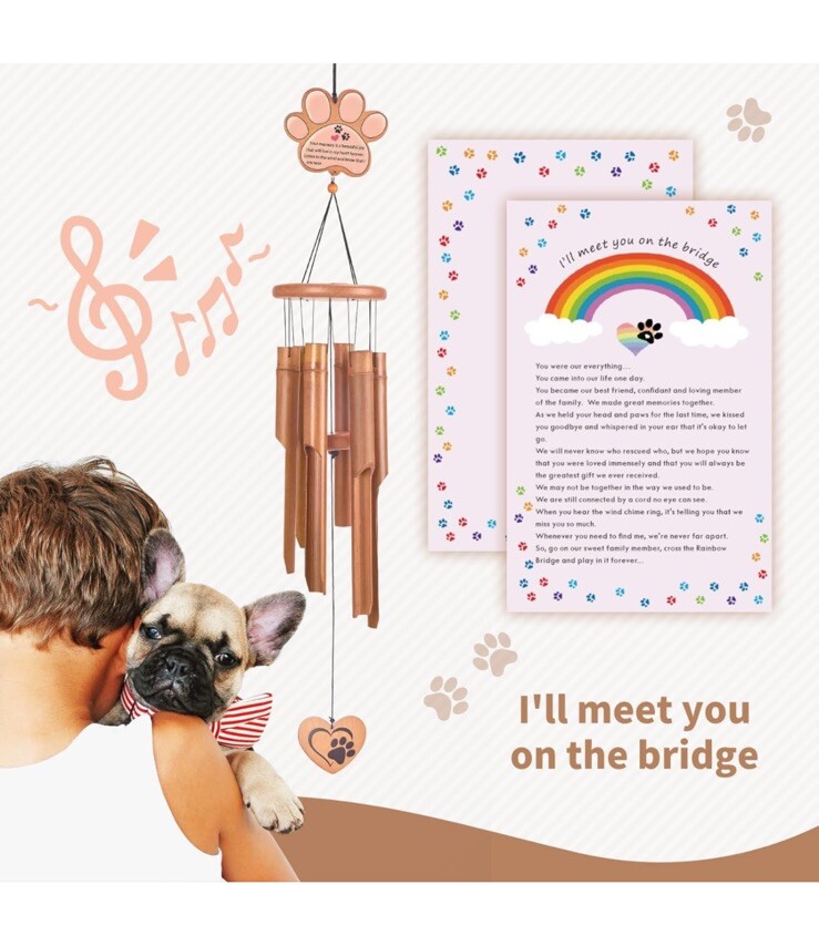 Dog Cat Memorial Gifts,38” Pet Memorial Wind Chime, in Memory of Pet