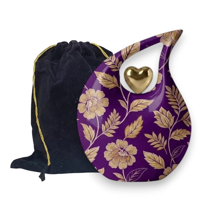 Teardrop Aluminum Cremation Urn – 200 Cu In | Gold Heart | Adult Human Ashes
