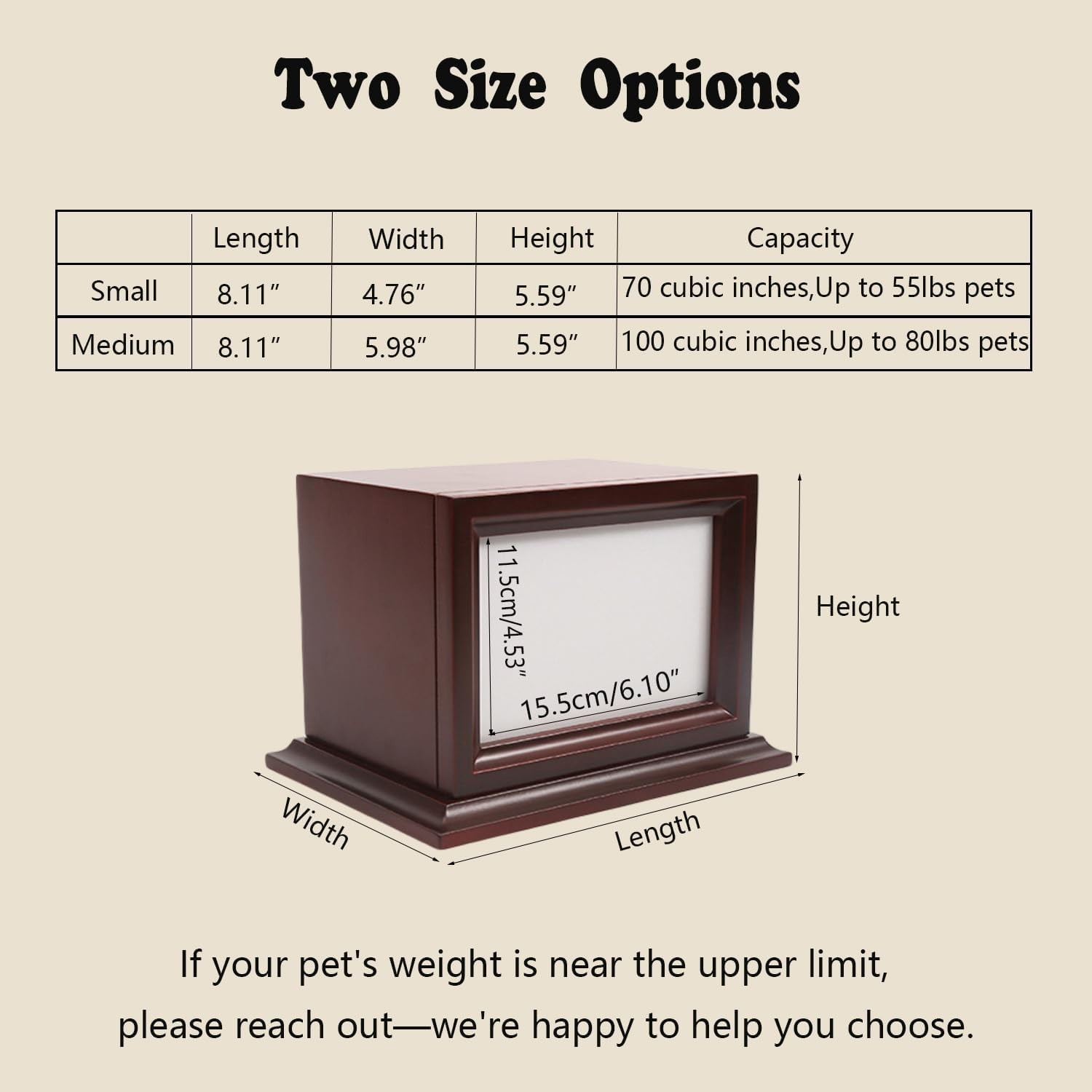Elegant Wooden Pet Memorial Urn with Photo Frame for Small/Medium Pets