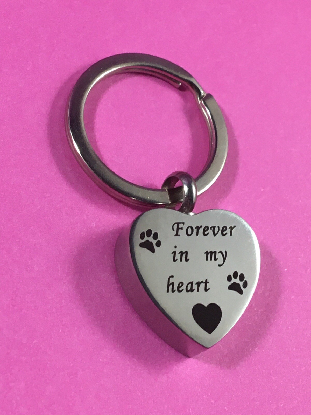 Pet Cremation Pendant Urn Keychain 1″ Key Ring Dog Cat Ashes Forever in My Heart