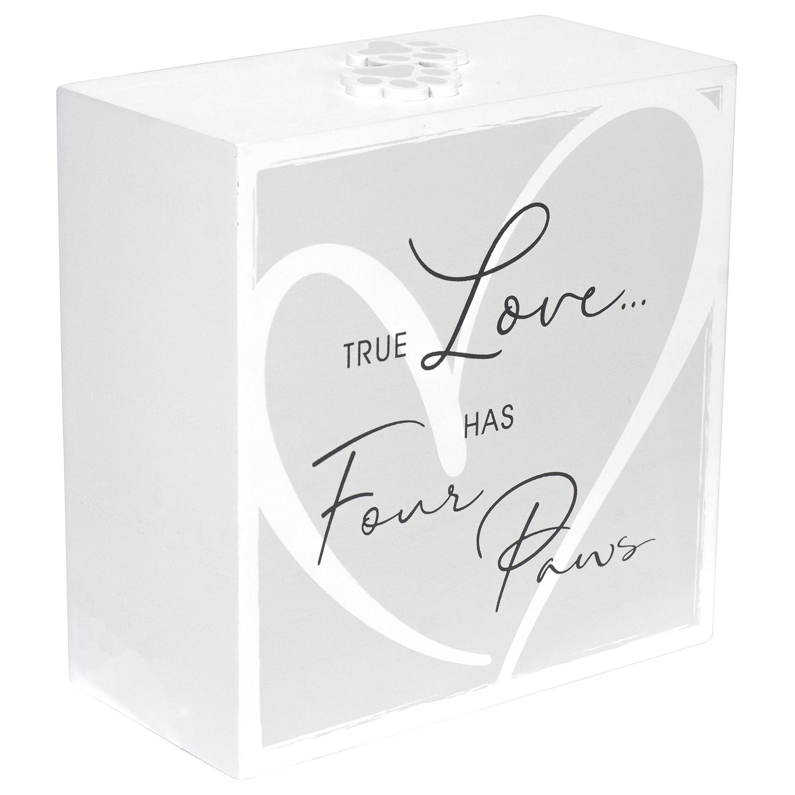 3.5X5 Forever In Our Hearts Memorial Pet Urn Screenprinted White Wood Paw