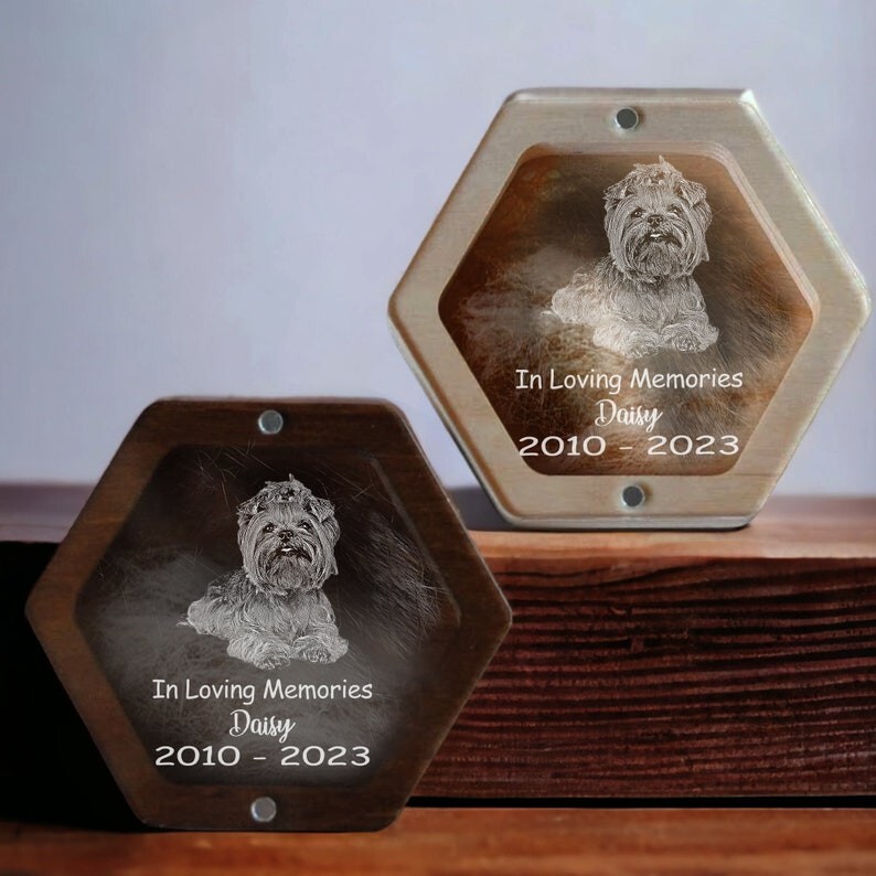 Custom Dog Fur Memorial Box, Engraved Pet Loss Gifts, Dog Portrait Gift