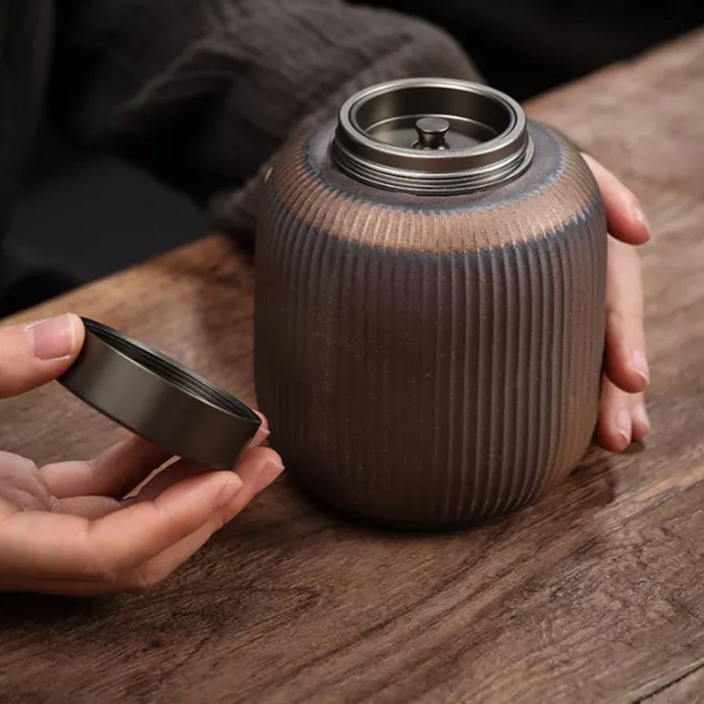 Ceramic Memorial Cremation Urn with Metal Lids for Human or Pet Ashes (Brown)