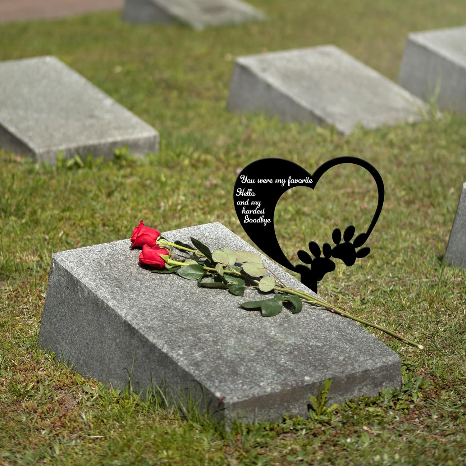 Pet Memorial Graves Markers, 9X12 Iron Dog and Cat Cemetery Headstones Decoratio