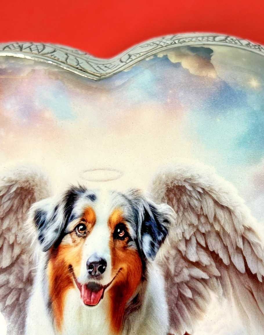 Australian Shepherd Memorial Dog Funeral Urn w/Silver Color Hand Etched Border