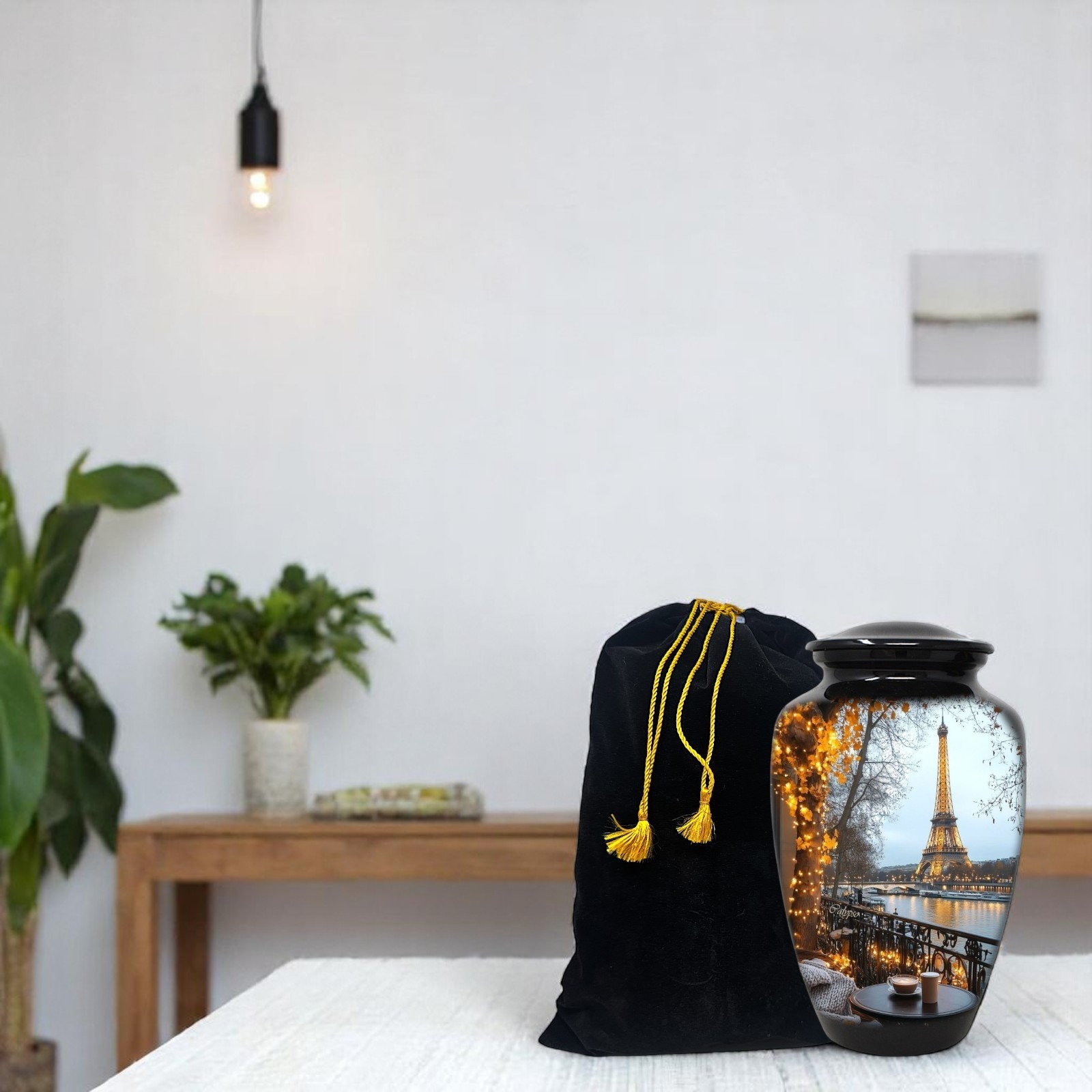 Large Adult Urn for Human Ashes Paris Eiffel Tower Urn with Velvet Bag