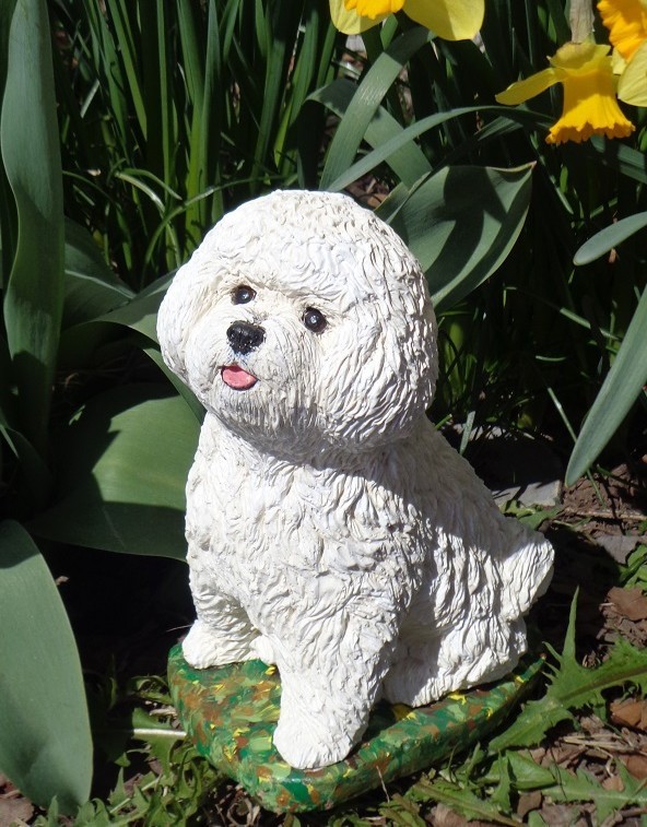 Bichon Frise Concrete 9.5″ Pet Loss Memorial Stone Garden Decor Dog Mom Gift