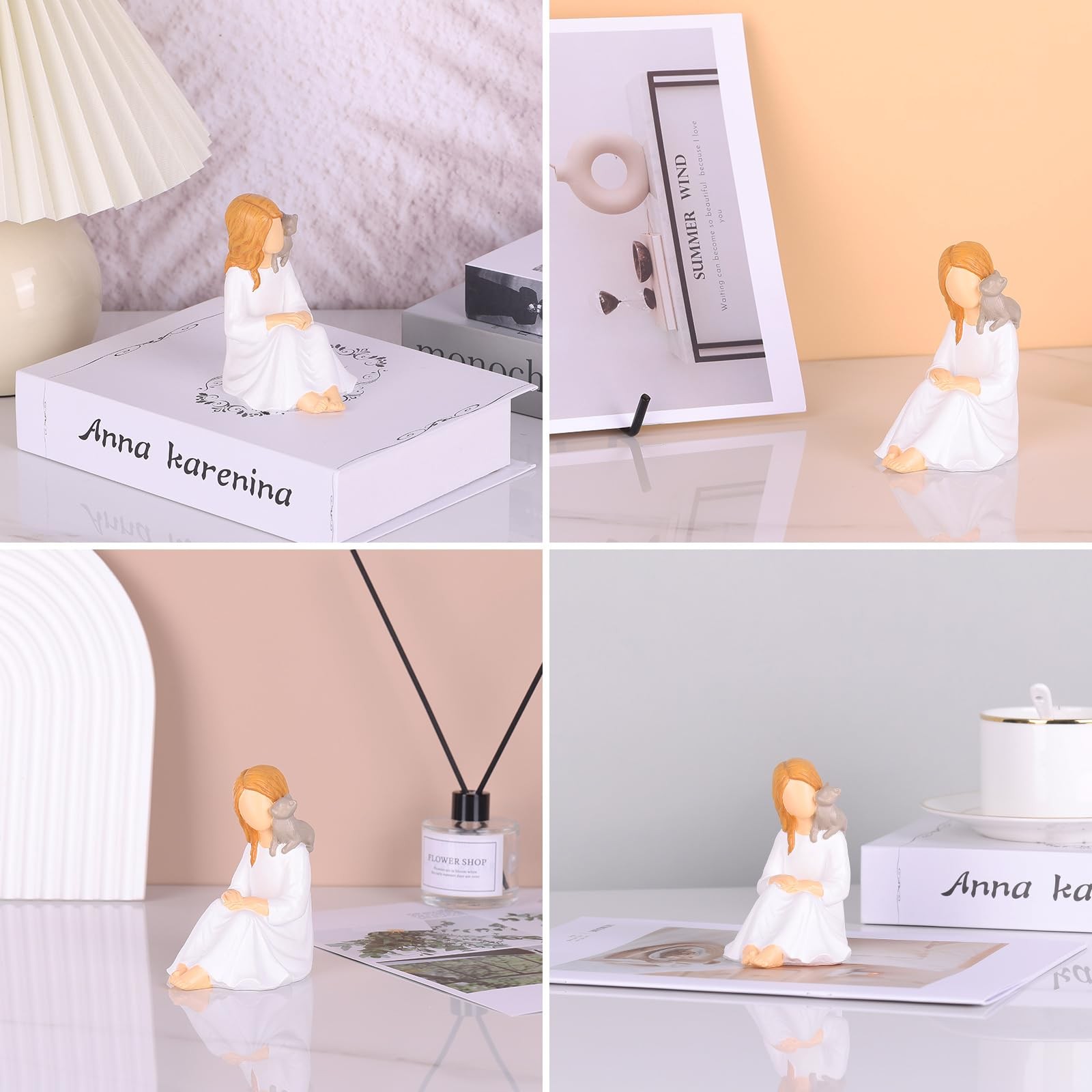 Girl with Cat Figurine, Resin Cat Memorial Statue – Hand-Painted Cat Remembra…