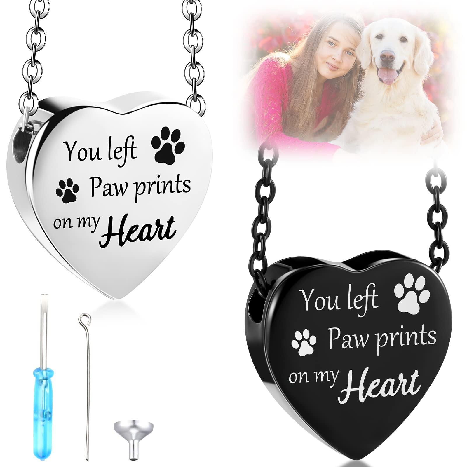 Yinkin 2 Pcs Pet Cremation Jewelry for Ashes Urn Necklace with silver, black