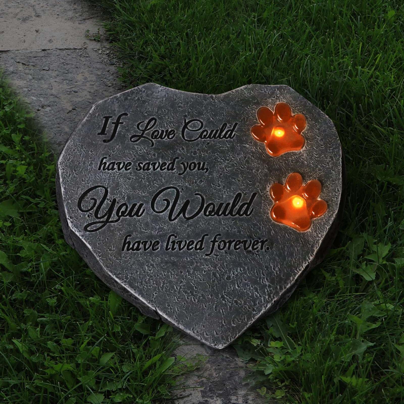 Solar Light Pet Memorial Stones Heart Shaped Dog Grave Markers Outdoor, Shinn…
