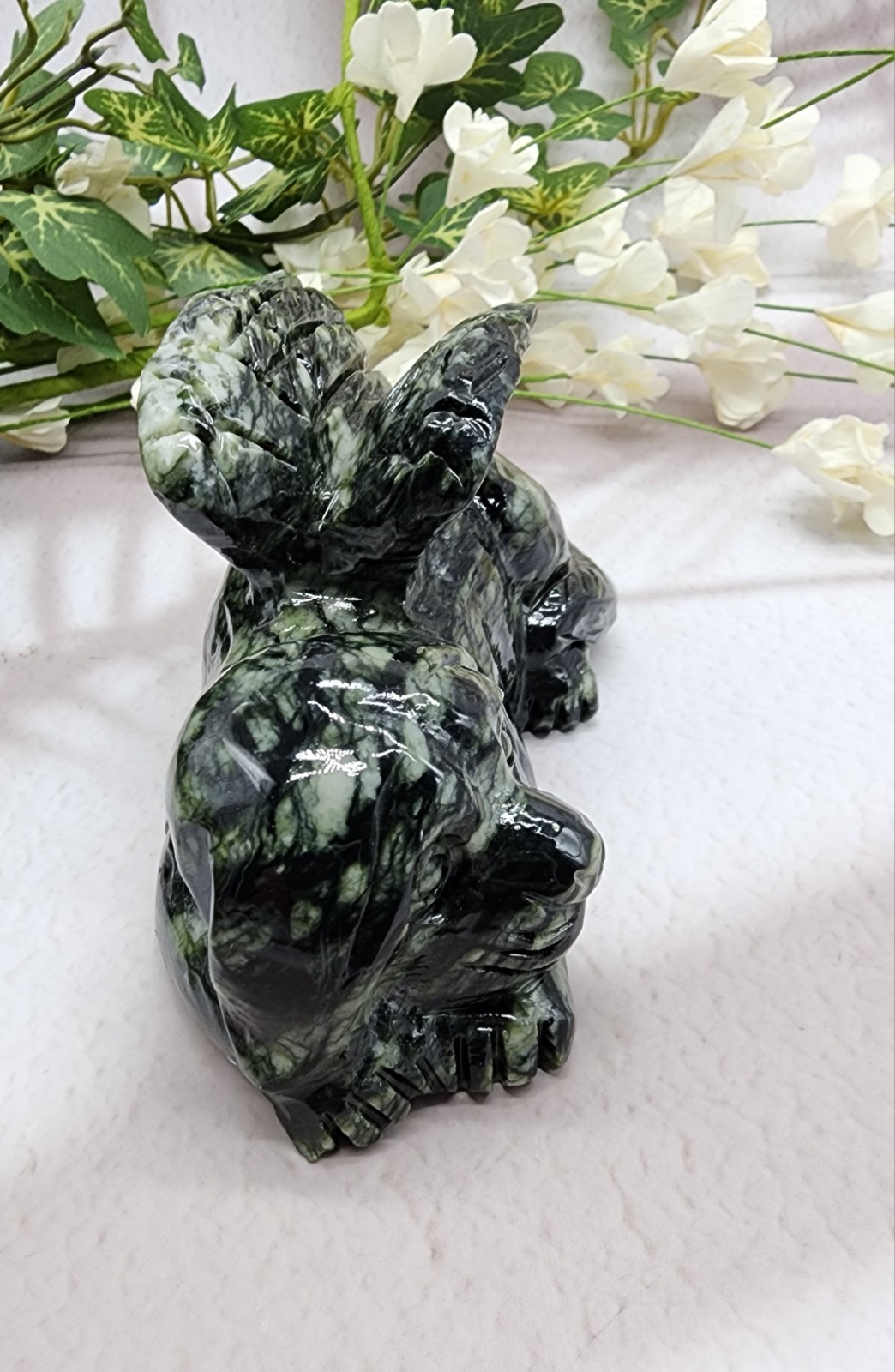 Xiuyan Jade Winged Angel Dog Pet Memorial, Pet Loss Gift, Gemstone Carving
