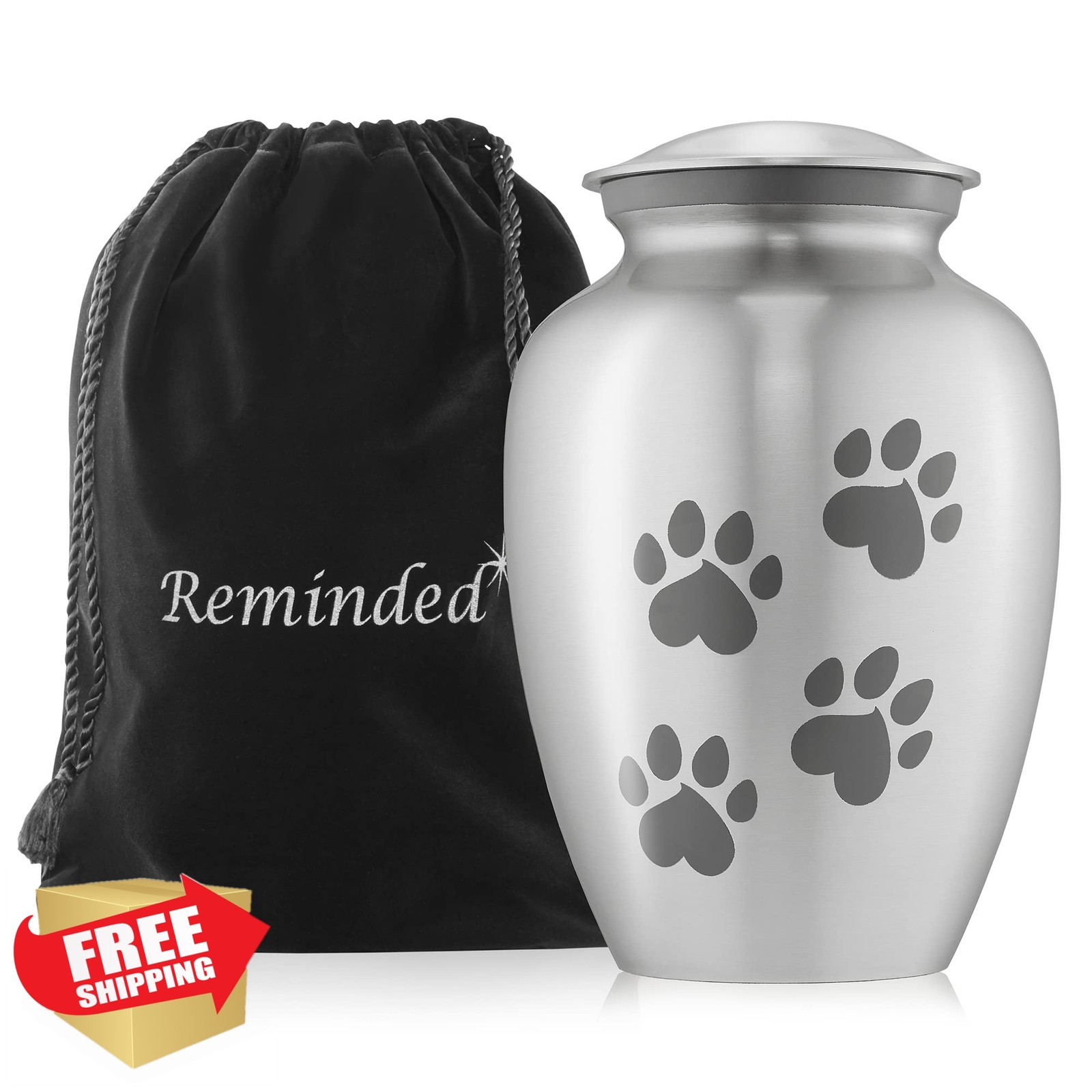 Reminded Pet Urn Silver Medium