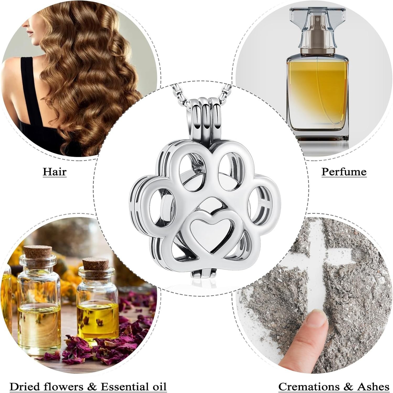 Stainless Steel Paw Print Urn Necklace for Pet Ashes – Near Weightless Design