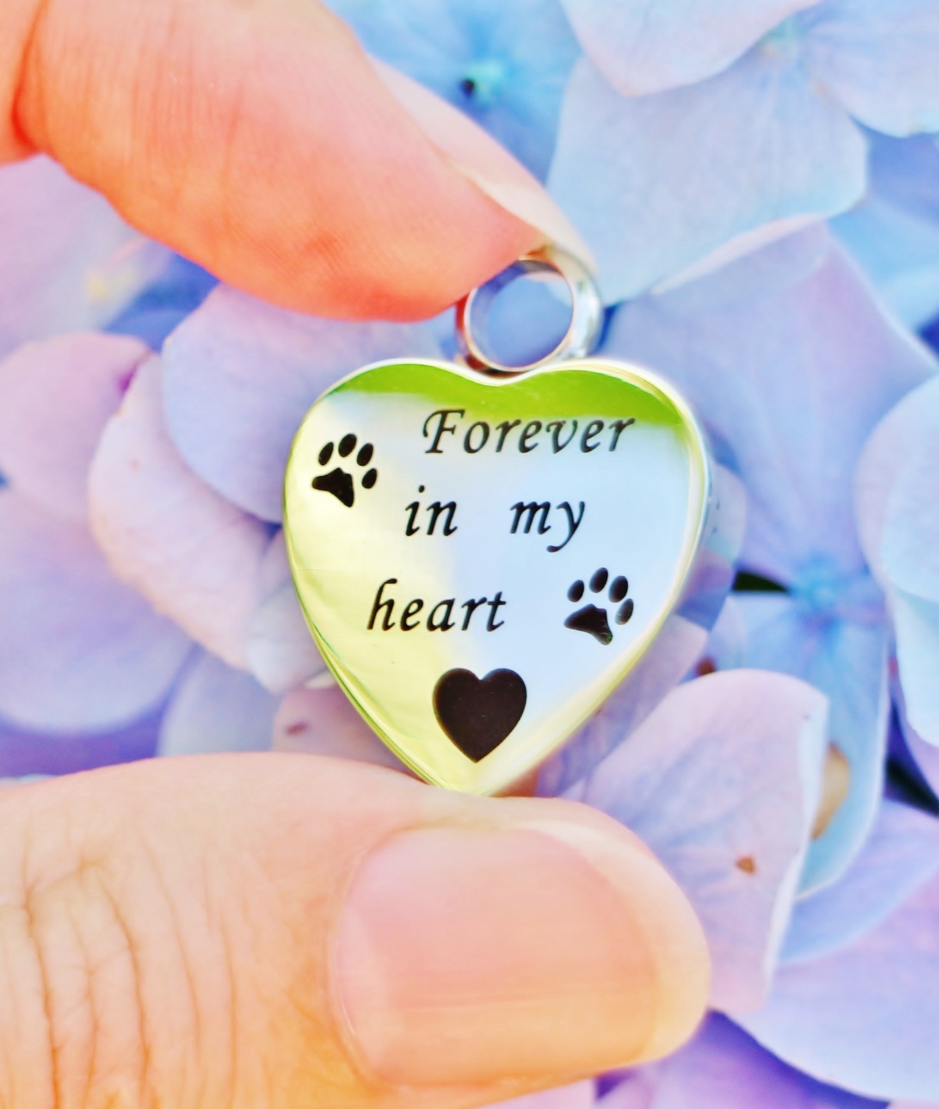 Pet Cremation Necklace Pendant Urn Paw Print Dog Cat Forever In My Heart Always