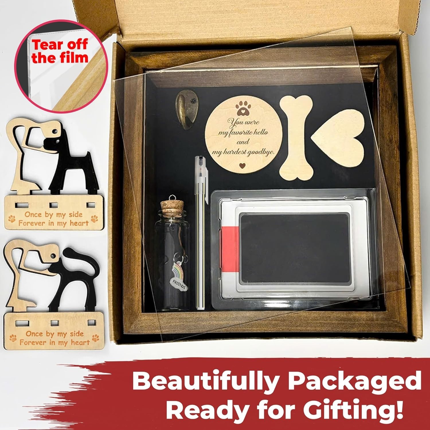 8.6” Rustic Pet Memorial Shadow Box with Collar Holder & Keepsakes