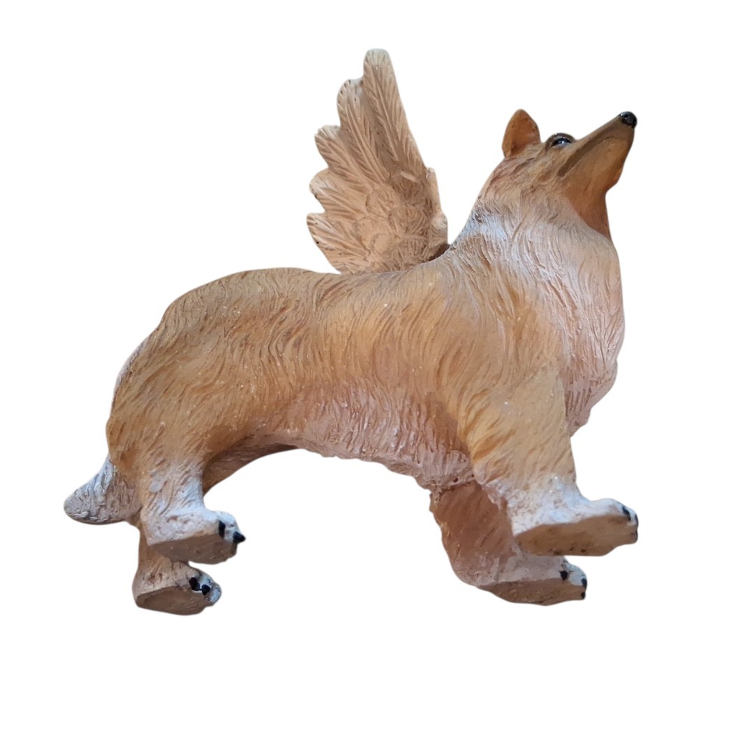 Angel Wings Grave Collie Dog Puppy Memorial Pet Marker Statue Figurine 4″x4″