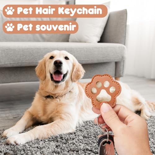 5PCS Pet Hair Storage Keychain, Pet Dog Cat Hair Collector Paw Shaped fur
