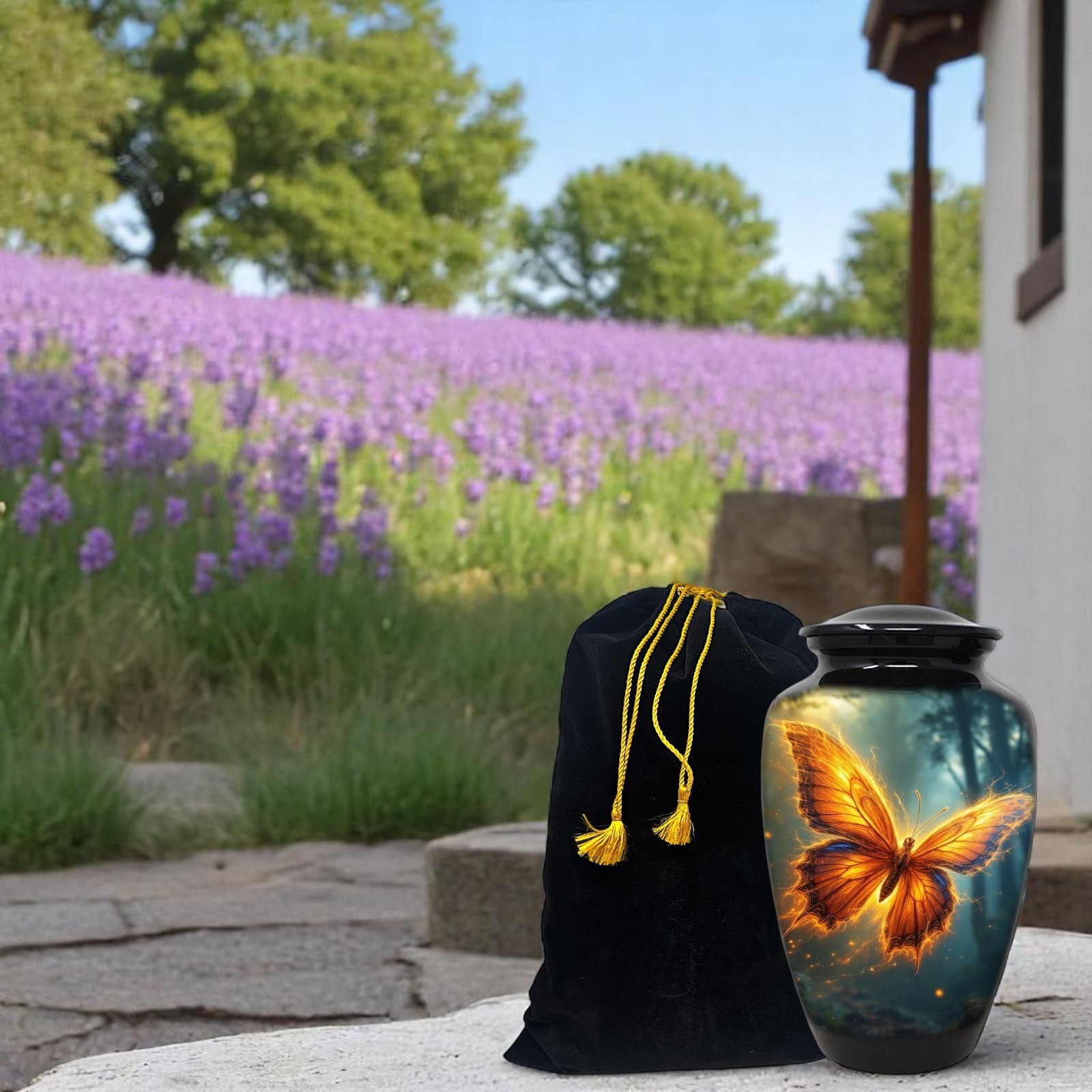 Large Adult Urn for Human Ashes Golden Butterfly Cremation Urn with Bag