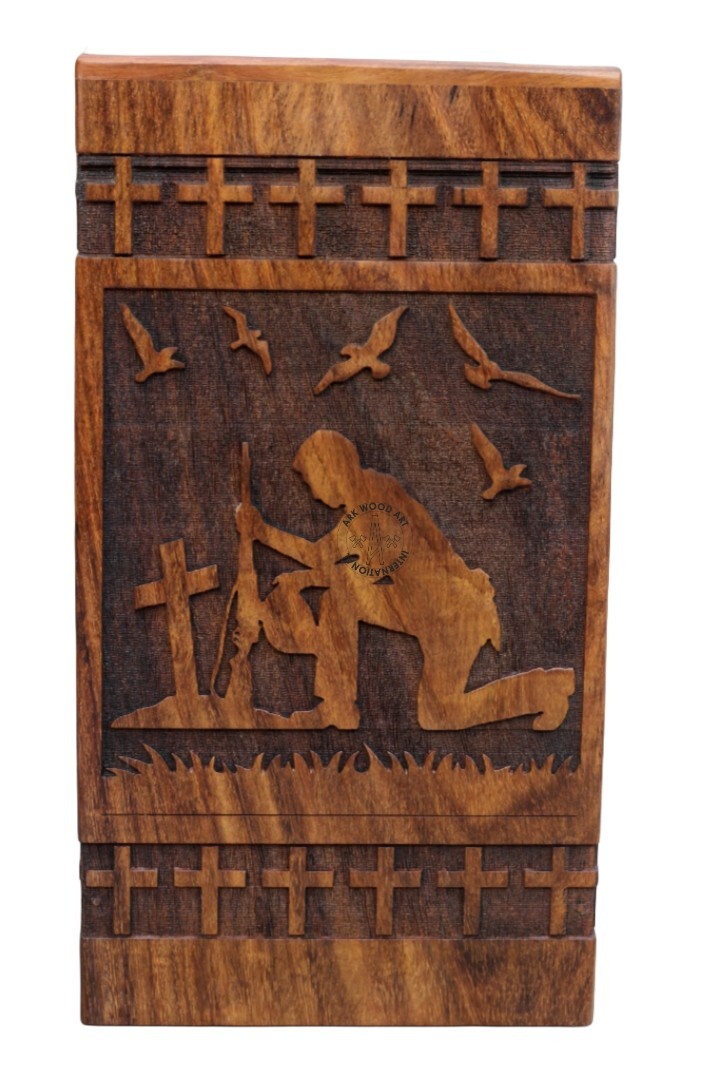 Kneeling Cross Army Soldiers Militar Urn Box ale Female Adult Burial Funeral
