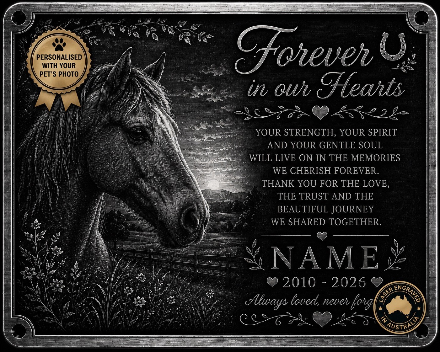 Personalised Pet Memorial Plaque Custom Photo Engraved Aluminium Dog Cat Horse