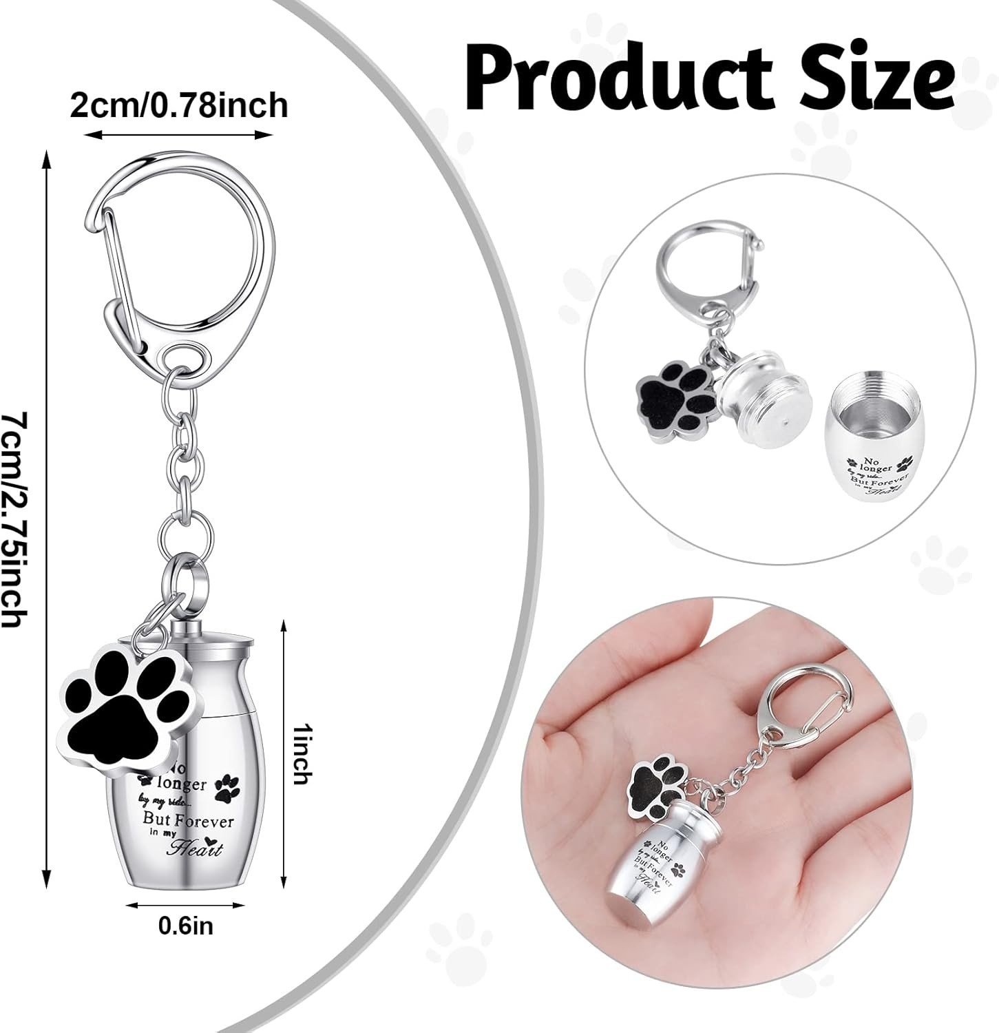 Elegant Stainless Steel Pet Urn Keychain with Paw Design – 2.76″ Keepsake
