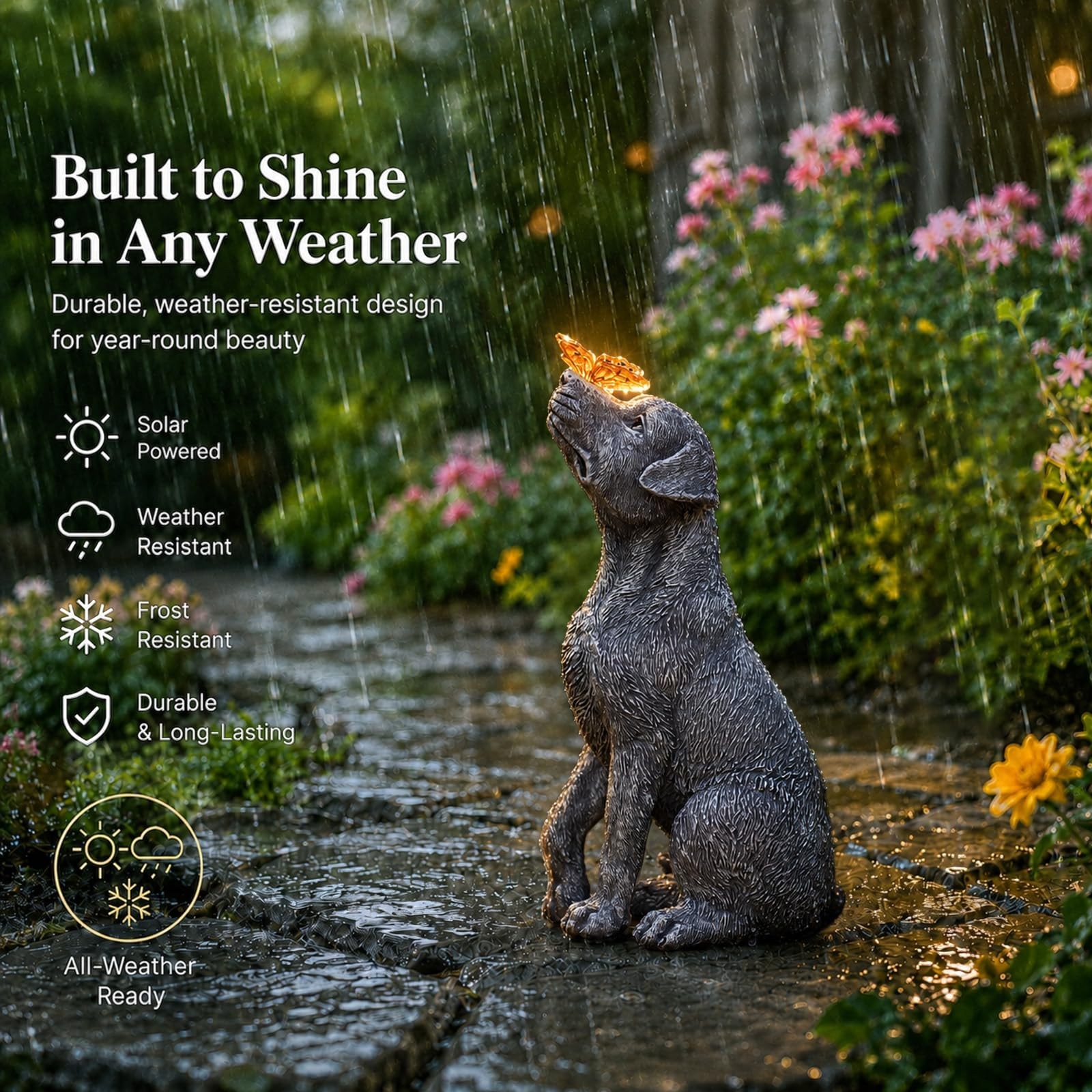 Garden Statue Dog Figurine Decor – Outdoor Decoration with Butterfly for G