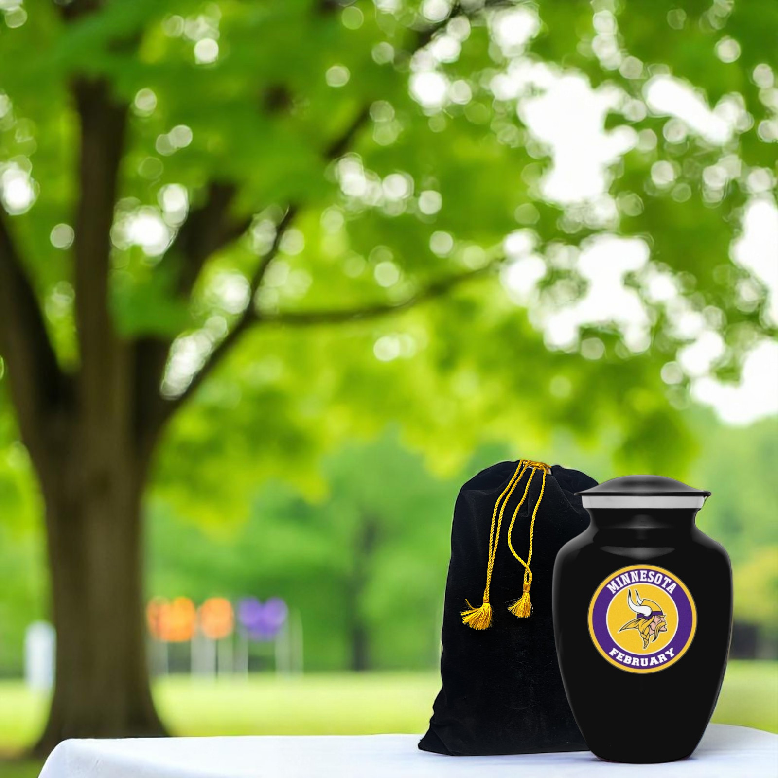 Minnesota Vikings Football Style Cremation Urn Adult Ashes Black Metal 8 In Urns