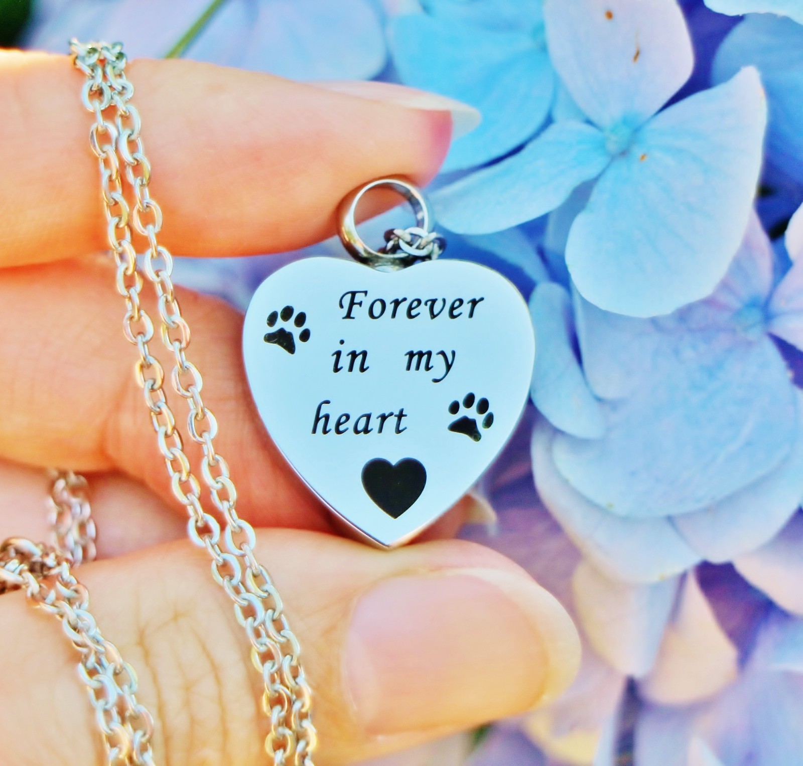 Pet Cremation Necklace Pendant Urn Paw Print Dog Cat Forever In My Heart Always