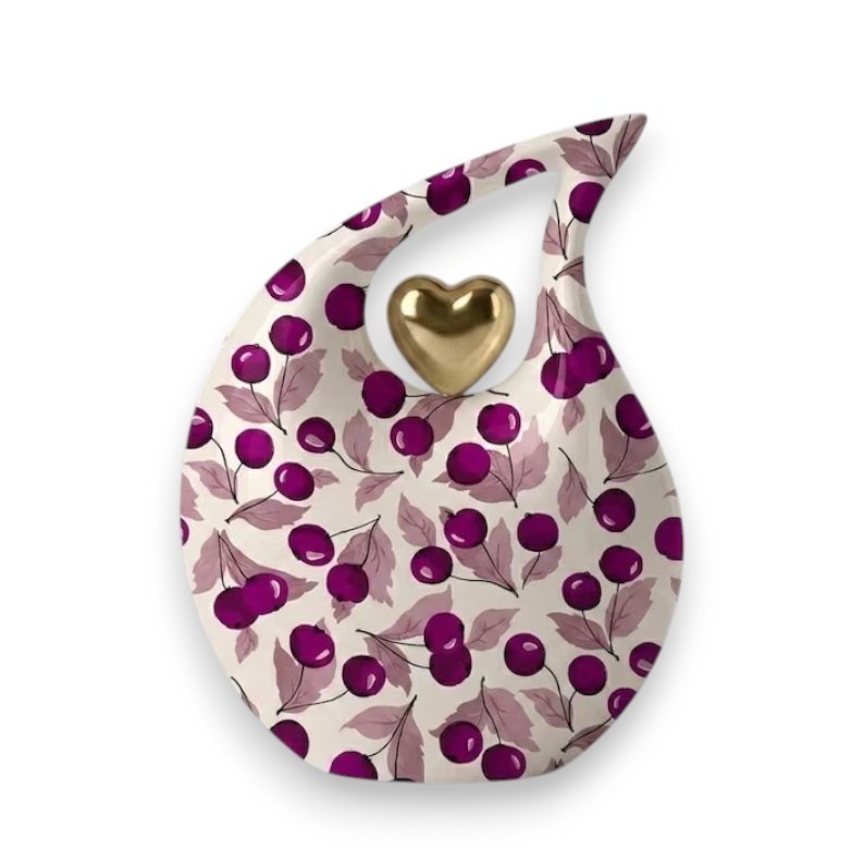 Purple Cherry Aluminum Cremation Urn 200 Cu In Adult Human Ashes Gold Heart