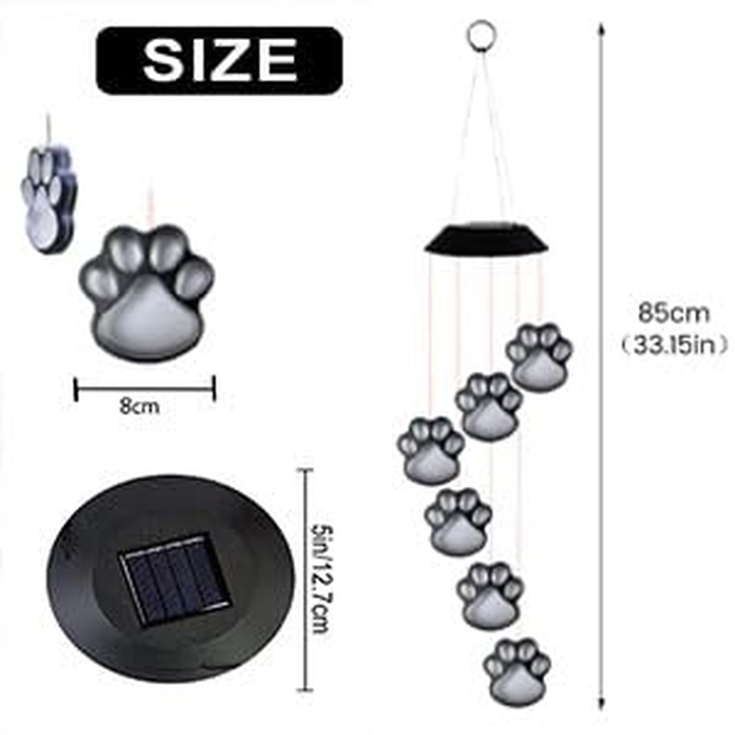 Paw Print Solar Wind Chimes for Outside, Dogs Cat Pet Pawprint Remembrance Wi…