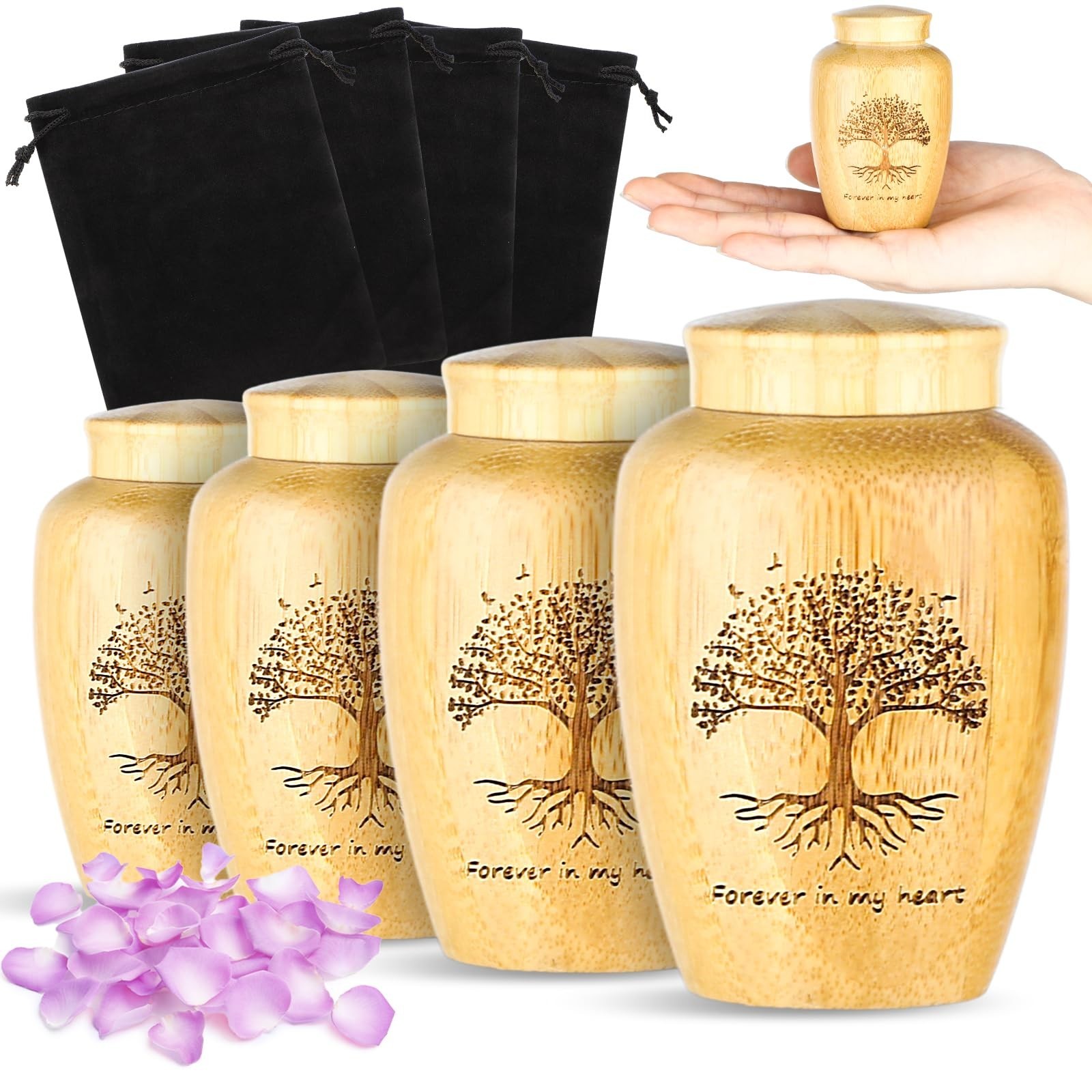 4 Sets Small Urn for Human Ashes Mini Urns with Tree Pattern Engraved Biodegr…