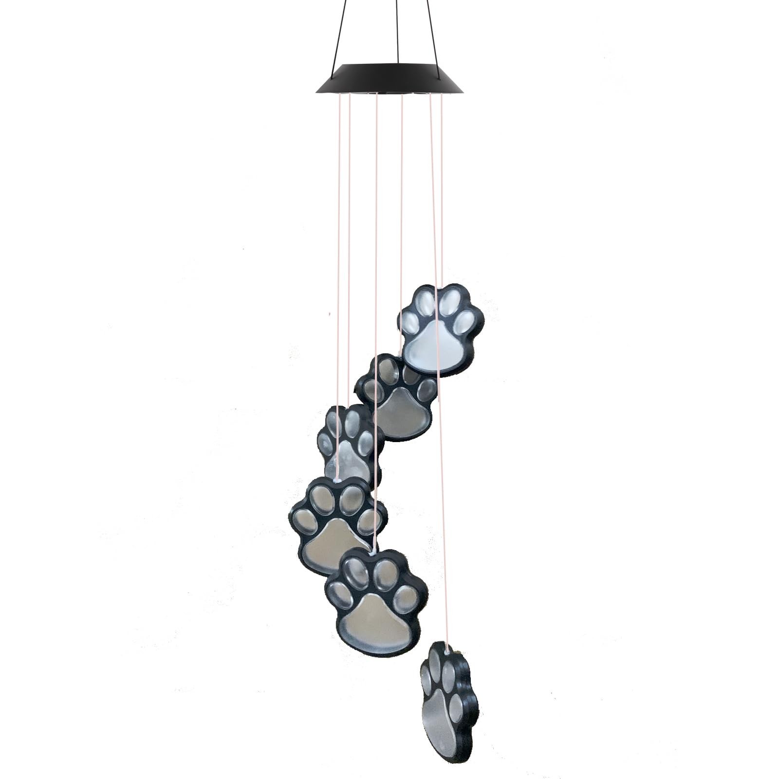 Paw Print Solar Wind Chimes for Outside, Dogs Cat Pet Pawprint Remembrance Wi…