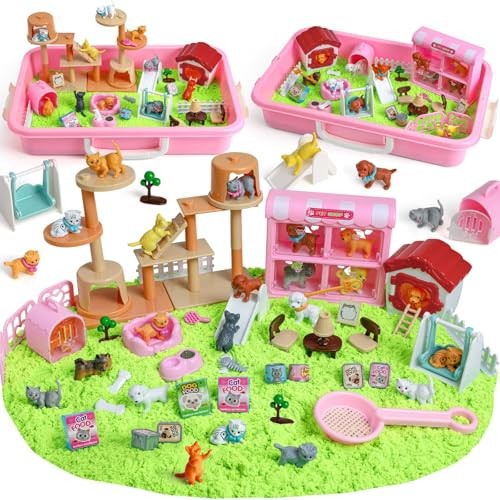 Sensory Bin,Play Sand Kit for Girls and Boys with 2.2lbs Sensory Cat and Dog