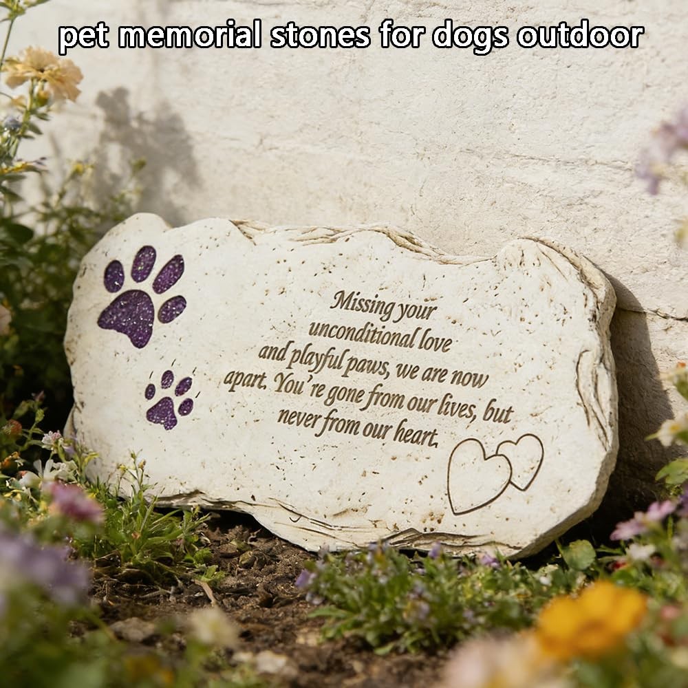 Shinning Paw Prints Pet Memorial Stones Headstones for Dogs or Cats, Resin Pe…