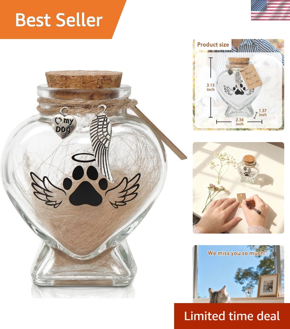 Elegant Heart-Shaped Glass Memorial Jar for Dogs and Cats – Embrace Their Memory